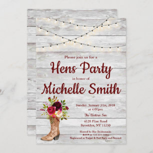 Convites Partido Russo Country Western Boot Vintage Hens