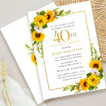 Convites Partido Russo do aniversário de 40 anos de Girasso<br><div class="desc">convite de festas floral amarelo bonito de girassol. Peônias amarelas e margaridas brancas se misturam com os girassóis. Um quadro retangular de ouro lhe dá uma vibração elegante. A celebração do aniversário de 40 anos e o nome do celebrante são escritos em ouro. Muito fácil de personalizar. Essa parte de...</div>