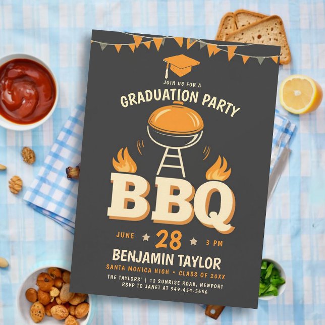 Convites Partido Russo do CHURRASCO de Graduação - País Neg (male high school graduation party ideas bbq party invitations college grad template rustic backyard )