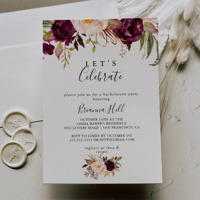Convites Partido Rustic Boho Colorful Floral Vamos Celebrat (Criador carregado)