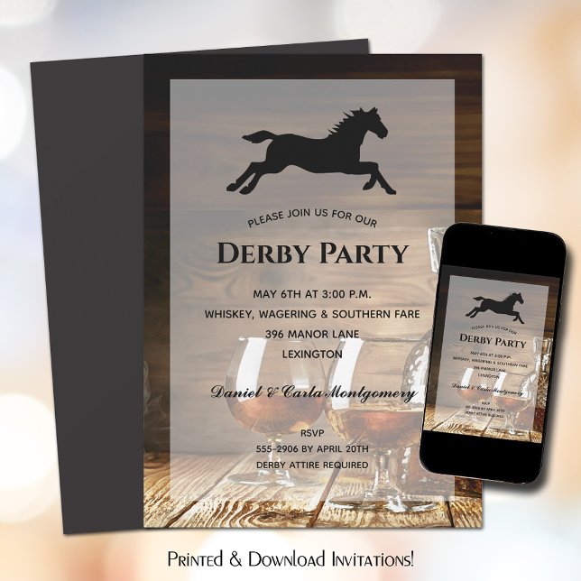 Convites Partido Rustic Bourbon Derby (Rustic bourbon decanter and glasses Derby party invitations - INSTANT DOWNLOAD and/or PRINTED)