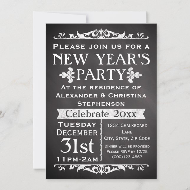 Convites Partido Rustic Chalkboard Slate New Year (Frente)