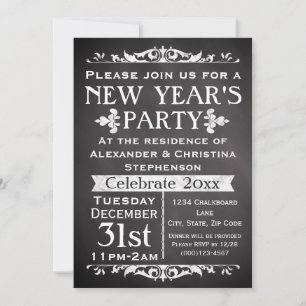 Convites Partido Rustic Chalkboard Slate New Year