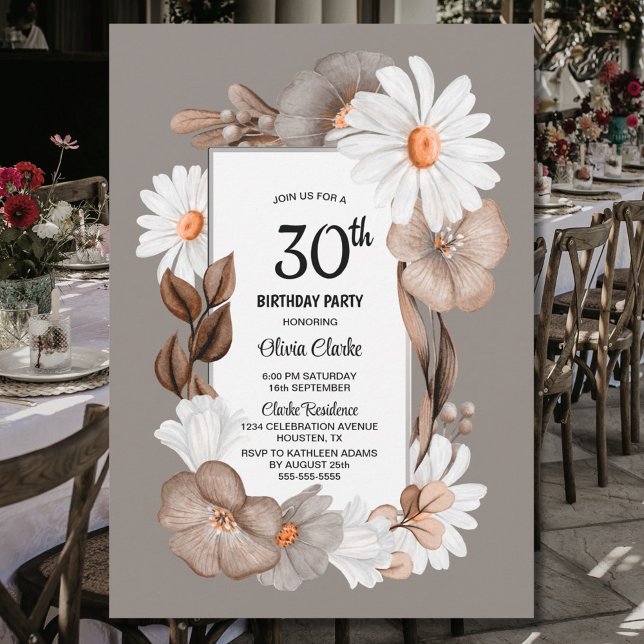 Convites Partido Rustic Floral aniversário de 30 anos (Criador carregado)