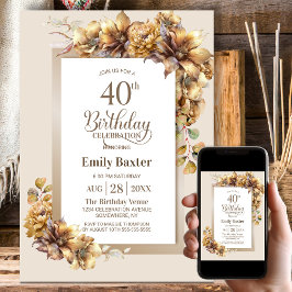 Convites Partido Rustic Floral aniversário de 40 anos
