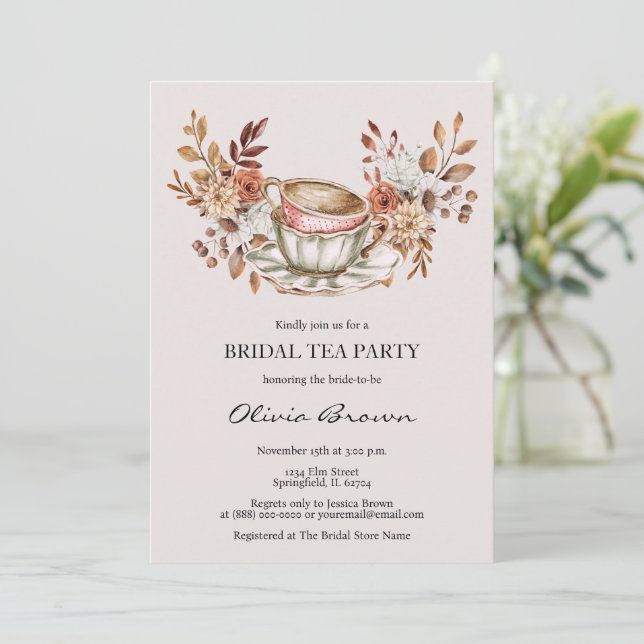 Convites Partido Rustic Floral Bridal Tea (Em pé/Frente)