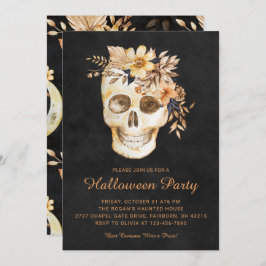 Convites Partido Rustic Floral Skull Halloween
