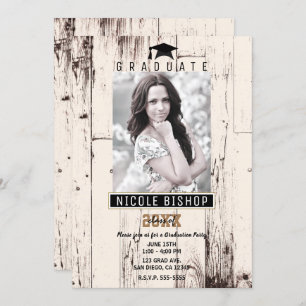 Convites Partido Rustic Ivory Barn Wood Graduation 