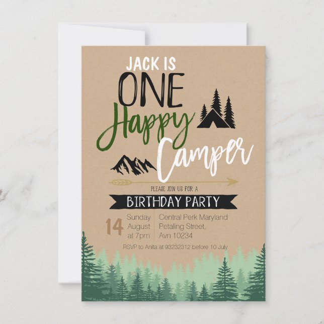 Convites Partido Rustic Kraft Camper Birthday Camper (Frente)