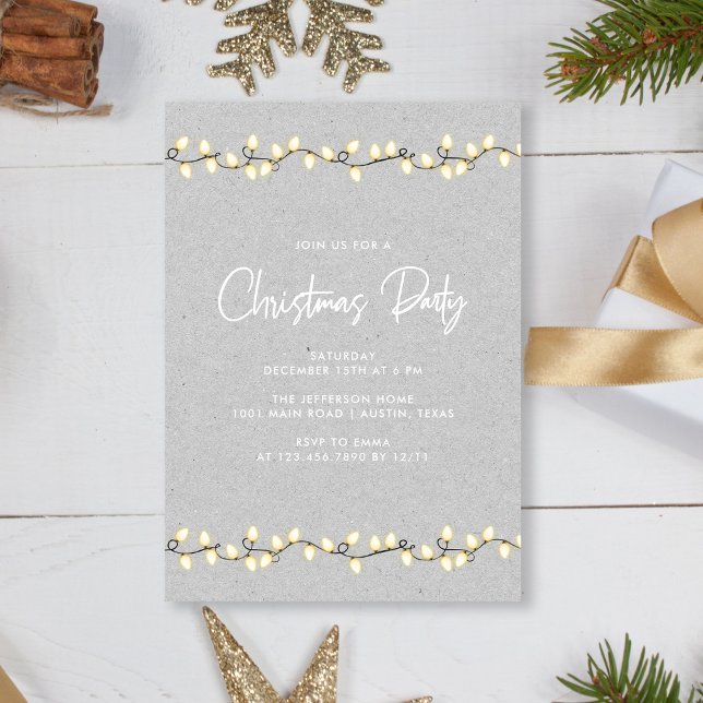 Convites Partido Rustic Modern Elegante das Luzes de Natal (Personalized Rustic Modern Elegant Christmas Lights Party Invitation Template)