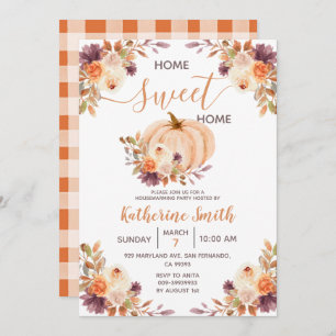 Convites Partido Rustic Orange Pumpkin Floral Housearming P