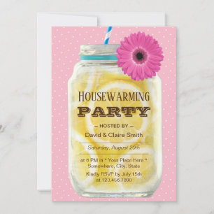 Convites Partido Rustic Pink Daisy Lemonade Jar