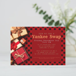 Convites Partido Rustic Red Buffalo Check Yankee Swap Holid