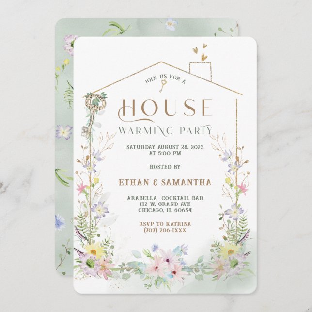 Convites Partido Rustic Wildflower Housearming Modelo (Frente/Verso)