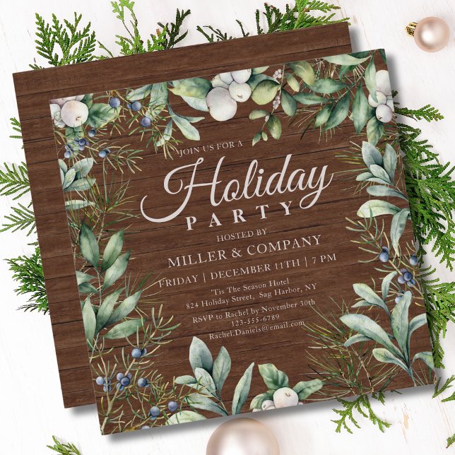 Convites Partido Rustic Winter Floral Corporate Holiday (Criador carregado)