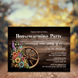 Convites Partido Rustic Wood Floral Wagon Wheel