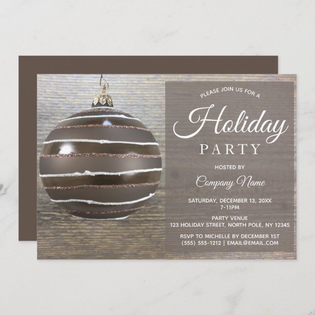 Convites Partido Rustic Wood Ornament Corporate Holiday (Frente/Verso)