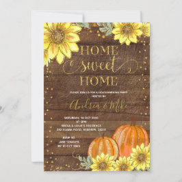 Convites Partido Rustic Wood Sunflower Pumpkin Housearming