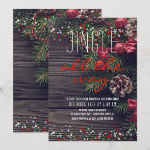 Convites Partido Rustic Wreath Holiday Jingle Todo o Caminh