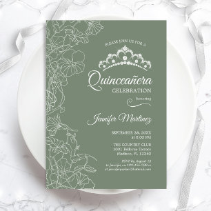 Convites Partido Sage Green Quinceanera