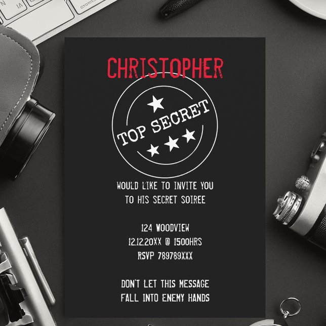 Convites Partido SECRETO TOP Personalizado (Top Secret party invites not just for kids)