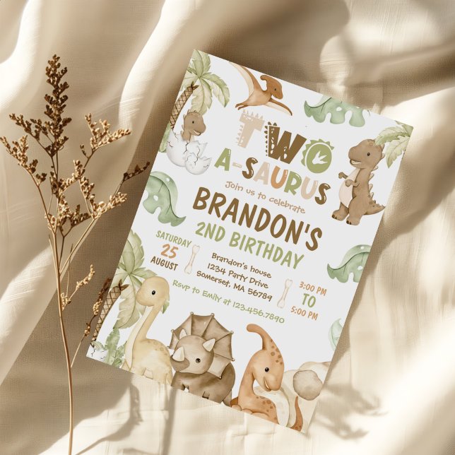 Convites Partido segundo aniversário Dinossauro Dois-A-Saur (Criador carregado)