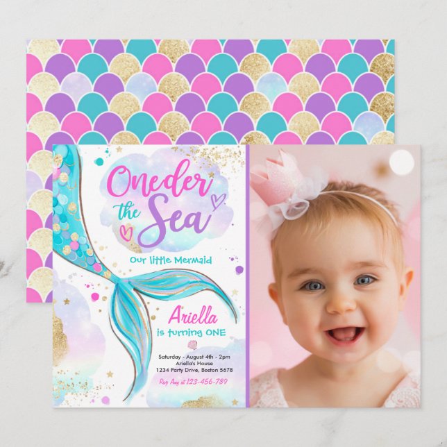 Convites Partido Sereia primeiro aniversario ONEder the Sea (Frente/Verso)