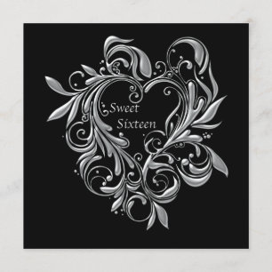 Convites Partido Silver Filigree Heart Doce 16
