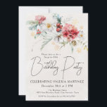 Convites Partido Surpresa do aniversário de 40 anos de Flor<br><div class="desc">As flores brancas e vermelhas das aquarelas de inverno estão aninhadas em folhas e folhagem verdes de sábado macio. Flocos de neve Dourados adicionam um toque festivo. Uma escrita elegante,  simples e moderna dá-lhe uma vibração aberta e arejada. Há também um boquete floral de inverno nas costas.</div>