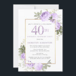 Convites Partido Surpresa Dourada Floral aniversário de 40<br><div class="desc">Honre uma mulher especial com este convite de festas aniversário de 40 anos de surpresa elegante e feminina. O 40º está escrito em grande texto roxo. O Partido da Surpresa de Aniversário segue. O nome do convidado é também em letras de maiúsculas roxas. O resto do texto é cinza de...</div>