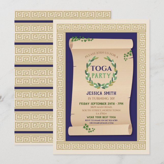 Convites Partido Toga Antiga Romana Aniversário Ivy Scroll (Frente/Verso)