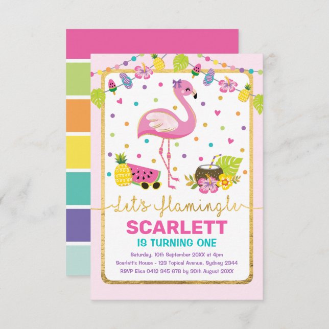 Convites Partido tropical das meninas coloridas do (Frente/Verso)