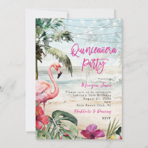 Convites partido tropical flamingo boho quinceanera