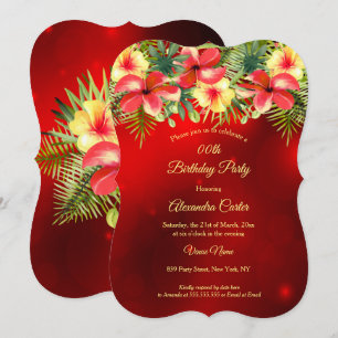 Convites Partido Tropical Floral do Hibiscus Amarelo Vermel