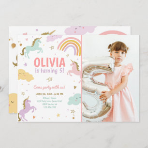 Convites Partido Unicórnio - Arco-Íris Mágico Unicórnio Nas