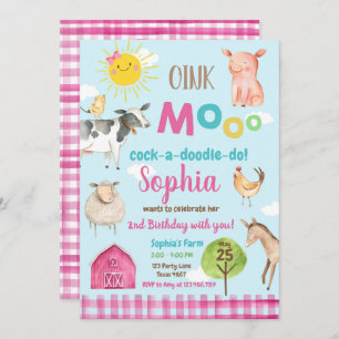 Convites Partido velho dos animais do rosa do Barnyard de