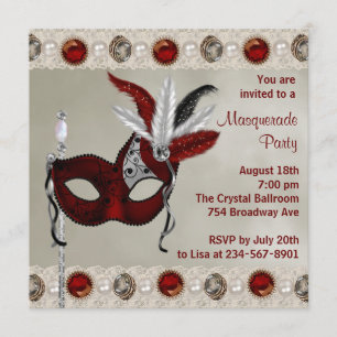 Convites Partido vermelho do mascarada da pérola Dourado