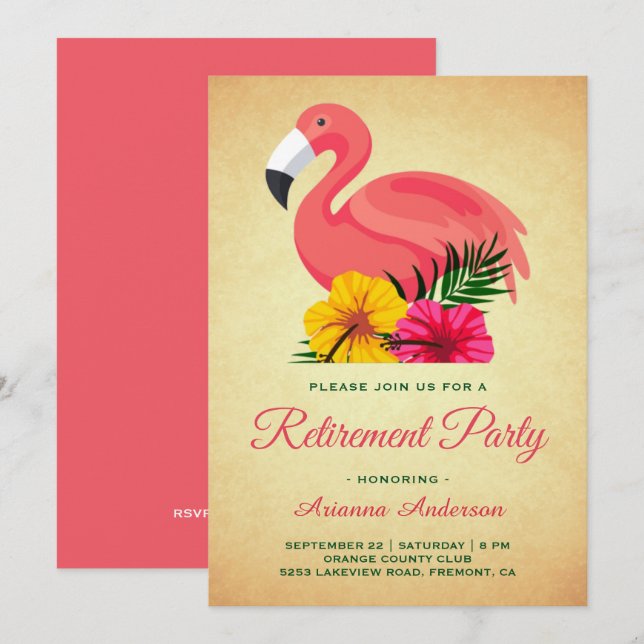Convites Partido Vintage Rustic Flamingo Floral (Frente/Verso)