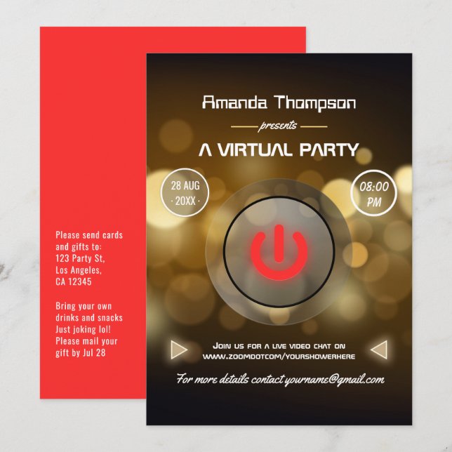 Convites Partido Virtual Bokeh (Frente/Verso)