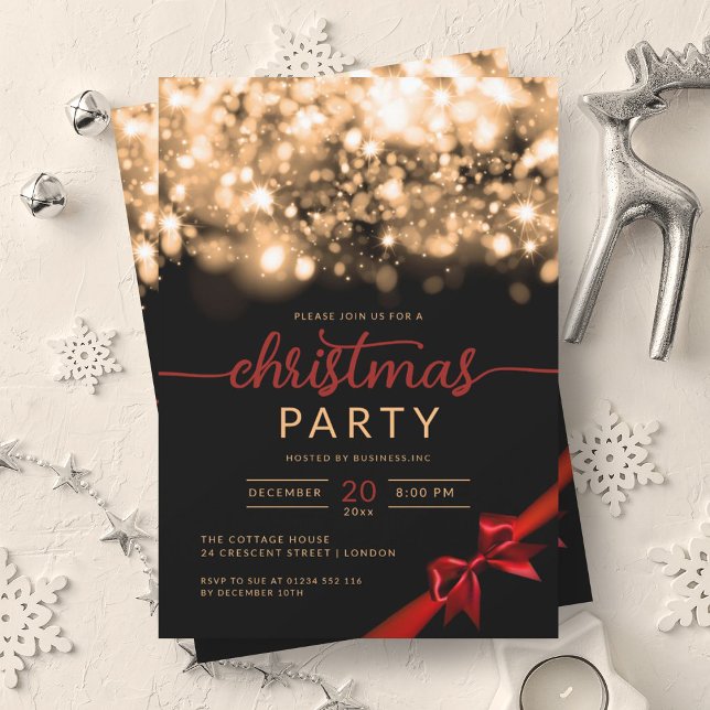 Convites Partido Xmas da Empresa Esparta Dourada Winter (Gold Winter Sparkling Company Xmas Party Invitation)