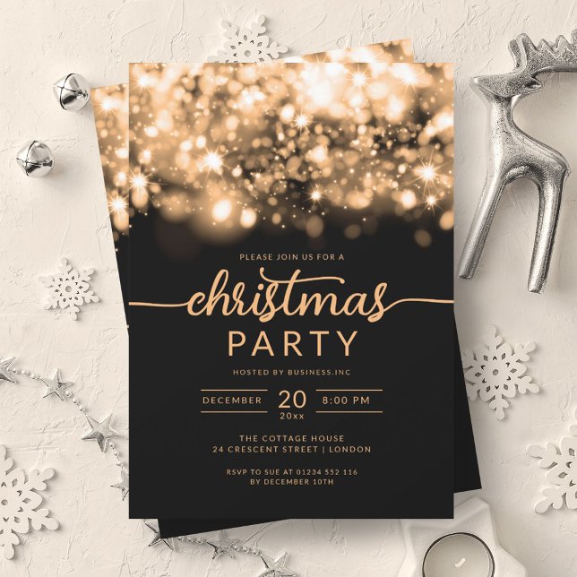 Convites Partido Xmas da Empresa Espetacular Glam Dourado W (Glam Gold Winter Sparkling Company Xmas Party Invitation)