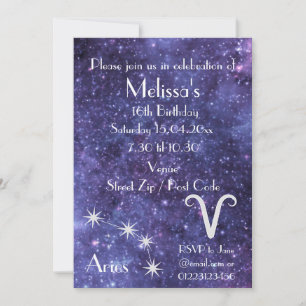 Convites Partido Zodiac Galaxy de Aries Personalizados