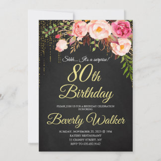 Convites Parto de 80 Surpresa de Chalkboard Mulheres Florai