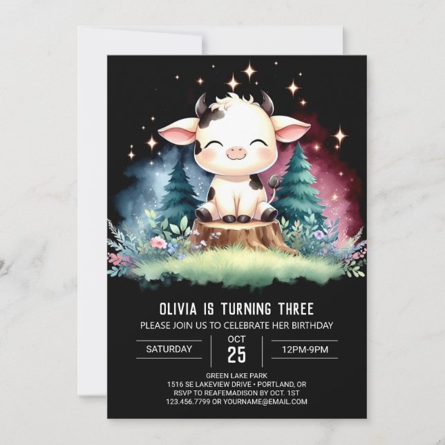 Convites Parto de Barnyard Kids Cow Birthday (Frente)