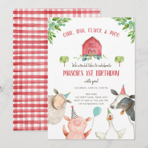 Convites Parto do Quintal Red Gingham Barnyard