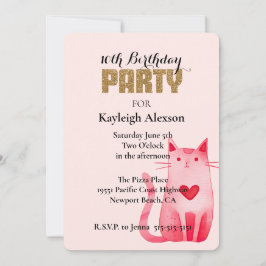 Convites Parto Dourado de Glitter de Coração Rosa