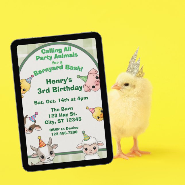 Convites Party Animal Barnyard Bash Birthday (Criador carregado)
