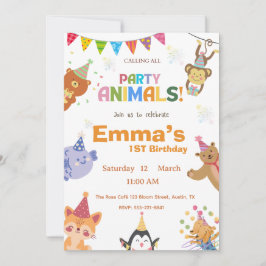 Convites Party Animals First Birthday Invitation 