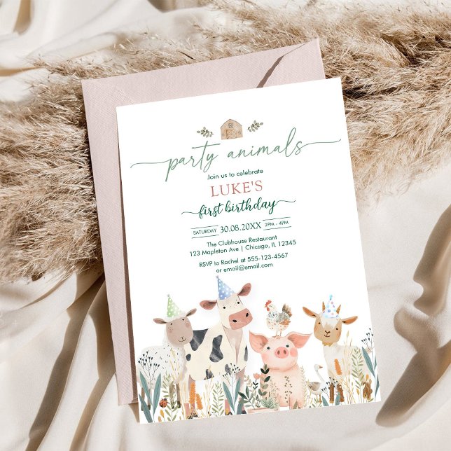 Convites Party Animals Kids Birthday Invitation (Criador carregado)