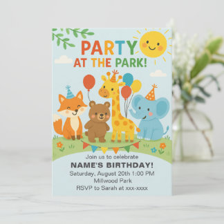 Convites Party at The Park Animals Birthday Invitation